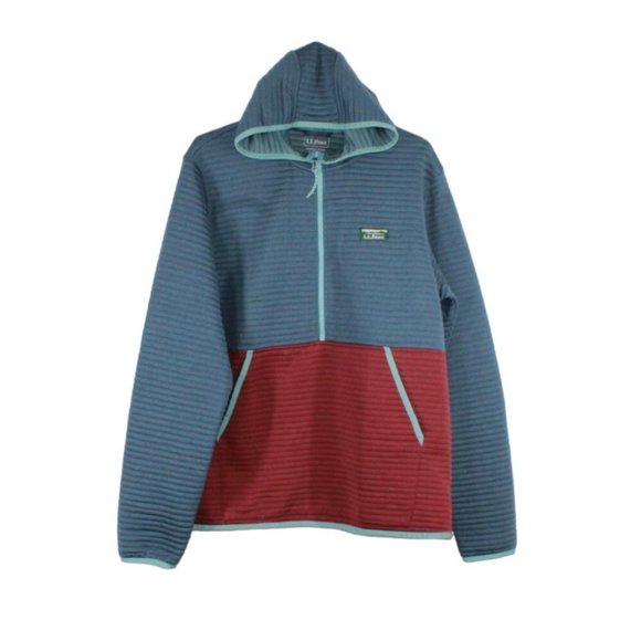 LL Bean Colorblock Ribbed Kangaroo Pocket Half-Zip Hooded Jacket L Tall - Picture 1 of 6